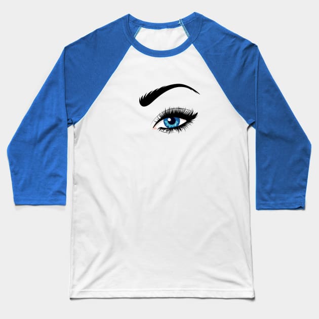 Blue fem eye with long eyelashes Baseball T-Shirt by AnnArtshock